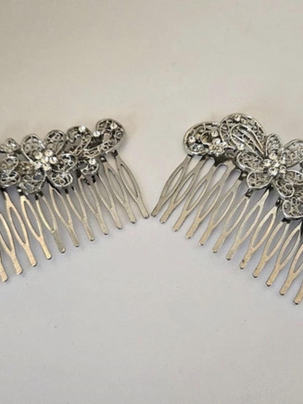 Silver Floral With Rhinestone Hair Comb Set